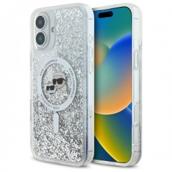 Karl Lagerfeld iPhone 16 Plus Hülle Case Magsafe Karl Choupette Glitter Silber