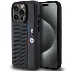 BMW iPhone 15 Pro Hülle Case M Perforated Tricolor Schwarz