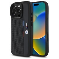 BMW iPhone 16 Pro Max Hülle Case M Perforated Tricolor Schwarz