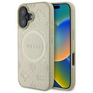 Guess iPhone 16 Case Saffiano Peony MagSafe Gold