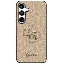 Guess Samsung S25 Hülle Case Fixed Glitter Big 4G Metal Logo Gold
