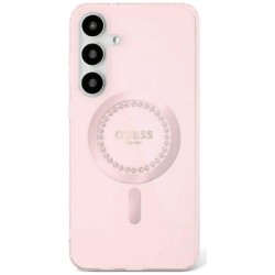 Guess Samsung S25 Hülle Case MagSafe Rhinestones Stras Rosa