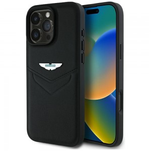 Aston Martin iPhone 16 Pro Max Hülle Case Echtleder Victory Schwarz