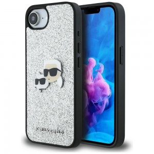 Karl Lagerfeld iPhone 16e Hülle Case Glitter Metal Pin Silber