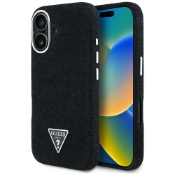 Guess iPhone 16 Case MagSafe Denim Triangle Logo Black