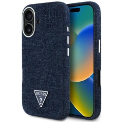 Guess iPhone 16 Case MagSafe Denim Triangle Logo Blue