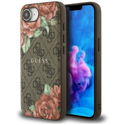 Guess iPhone 16e 4G Flowers Print MagSafe Hülle Case Braun