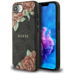 Guess iPhone 16e 4G Flowers Print MagSafe Hülle Case Schwarz