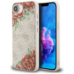 Guess iPhone 16e 4G Flowers Print MagSafe Hülle Case Rosa