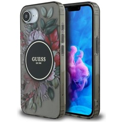 Guess iPhone 16e Flowers MagSafe Hülle Case Schwarz