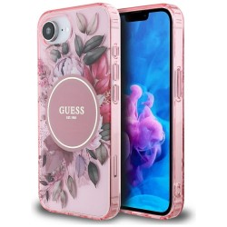 Guess iPhone 16e Flowers MagSafe Hülle Case Rosa