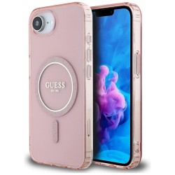Guess iPhone 16e Glitter Circle MagSafe Hülle Case Rosa