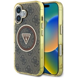 Guess iPhone 16 Case Metal Glitter 4G Circle MagSafe Brown