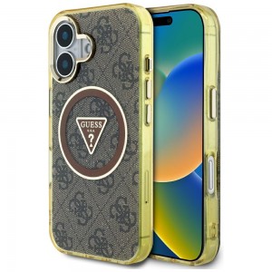 Guess iPhone 16 Case Metal Glitter 4G Circle MagSafe Brown