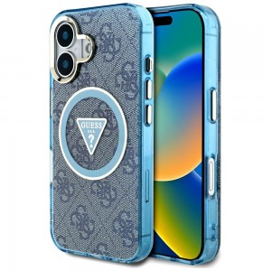 Guess iPhone 16 Case Metal Glitter 4G Circle MagSafe Blue