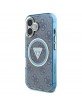 Guess iPhone 16 Case Metal Glitter 4G Circle MagSafe Blue