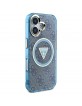 Guess iPhone 16 Case Metal Glitter 4G Circle MagSafe Blue