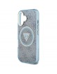 Guess iPhone 16 Case Metal Glitter 4G Circle MagSafe Blue