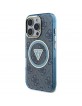 Guess iPhone 16 Pro Case Metal Glitter 4G Circle MagSafe Blue
