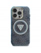 Guess iPhone 16 Pro Case Metal Glitter 4G Circle MagSafe Blue