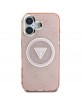 Guess iPhone 16 Case Metal Glitter 4G Circle MagSafe Pink