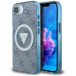 Guess iPhone 16e Metal Glitter 4G CircleTriangle MagSafe Hülle Case Blau