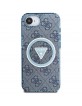 Guess iPhone 16e Metal Glitter 4G CircleTriangle MagSafe Hülle Case Blau