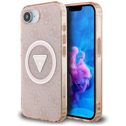 Guess iPhone 16e Metal Glitter 4G CircleTriangle MagSafe Hülle Case Rosa