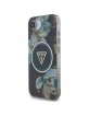 Guess iPhone 16e Glitter Flowers Triangle MagSafe Hülle Case Schwarz