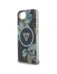 Guess iPhone 16e Glitter Flowers Triangle MagSafe Hülle Case Schwarz
