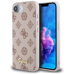 Guess iPhone 16e Peony Script Logo MagSafe Hülle Case Braun