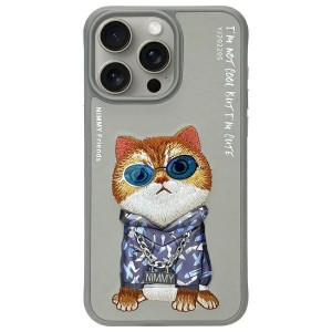 Nimmy iPhone 15 Pro Hülle Case Glasses Cool Cat Grau