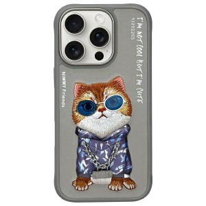 Nimmy iPhone 16 Pro Max Hülle Case Glasses Cool Cat Grau