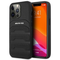 AMG Mercedes iPhone 14 Pro Hülle Case Echtleder Debossed Schwarz