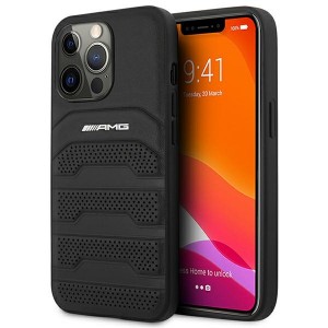AMG Mercedes iPhone 14 Pro Hülle Case Echtleder Debossed Schwarz
