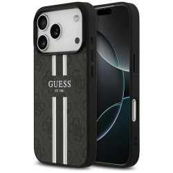 Guess iPhone 17 Pro Hülle Case 4G Printed Stripes MagSafe Schwarz