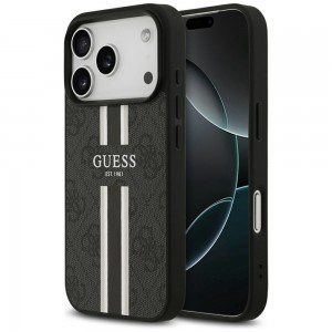 Guess iPhone 17 Pro Hülle Case 4G Printed Stripes MagSafe Schwarz
