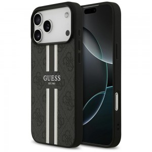 Guess iPhone 17 Pro Max Hülle Case 4G Printed Stripes MagSafe Schwarz