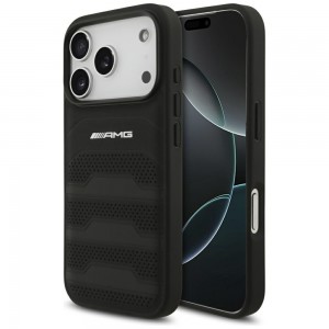 AMG Mercedes iPhone 17 Pro Hülle Case Echtleder Debossed Schwarz