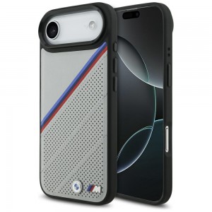 BMW iPhone 17 Air Hülle Case MagSafe M Perforated Tricolor Grau