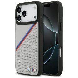 BMW iPhone 17 Pro Max Hülle Case MagSafe M Perforated Tricolor Grau