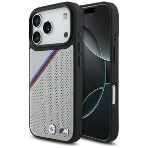 BMW iPhone 17 Pro Hülle Case MagSafe M Perforated Tricolor Grau