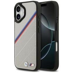 BMW iPhone 17 Hülle Case MagSafe M Tricolor Perforated Grau