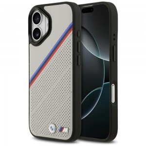 BMW iPhone 17 Hülle Case MagSafe M Tricolor Perforated Grau