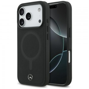 Mercedes iPhone 17 Pro Hülle Case Plain Smooth Echtleder MagSafe Schwarz
