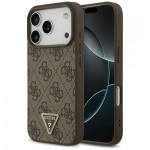 Guess iPhone 17 Pro Hülle 4G Triangle Strass MagSafe Case Braun