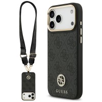 Guess iPhone 17 Pro Max Hülle Crossbody MagSafe 4G Strass Metal Buttons Schwarz