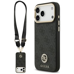 Guess iPhone 17 Pro Max Hülle Crossbody MagSafe 4G Strass Metal Buttons Schwarz