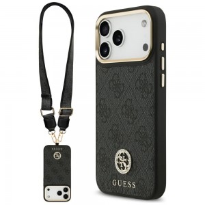 Guess iPhone 17 Pro Max Hülle Crossbody MagSafe 4G Strass Metal Buttons Schwarz