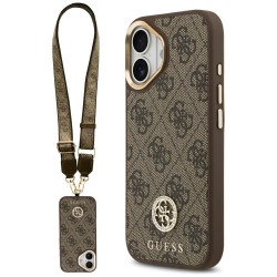Guess iPhone 17 Hülle Crossbody MagSafe 4G Strass Metal Buttons Braun